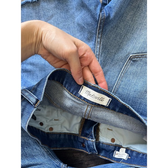 Madewell High Rise Denim Shorts Light to Medium Wash Raw Hem Cut Off - Picture 5 of 5